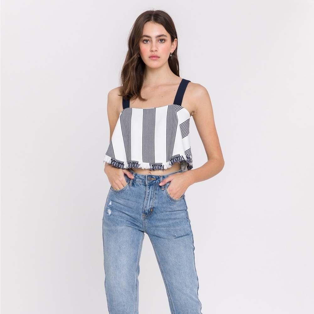 NWT English Factory Stripe Crop Top in Night Sky